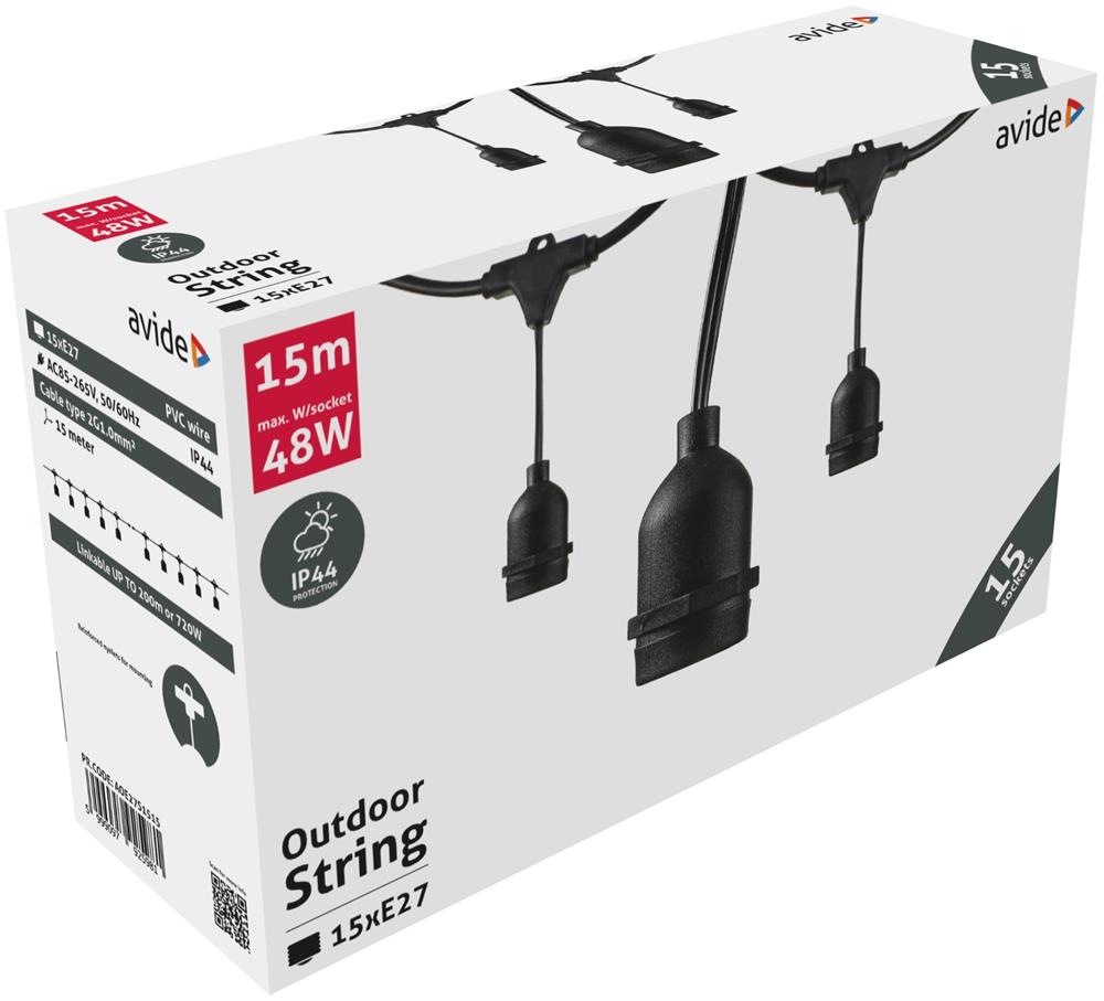 Parangal kabel gumeni 15m s 15 grla E27 IP44 svjetlosni lanac + utikač