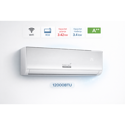 Klima Green Tech 12000BTU, 3.4kW, A++, R32, -15°C ~ 53°C, WiFi, bijela